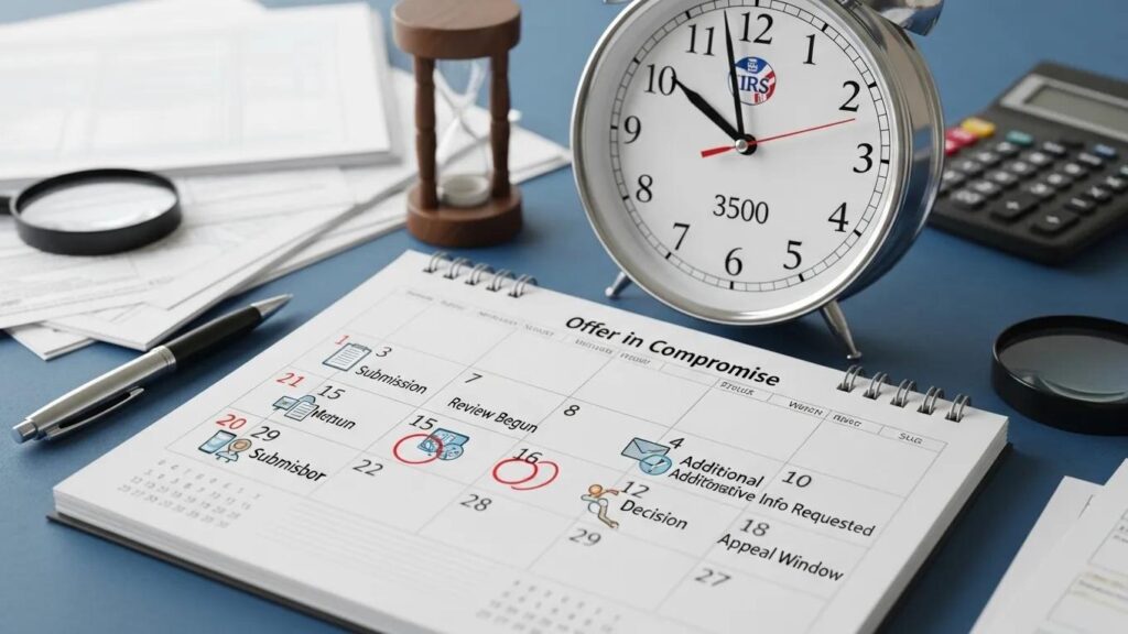 Calendar and clock representing the IRS Offer in Compromise timeline