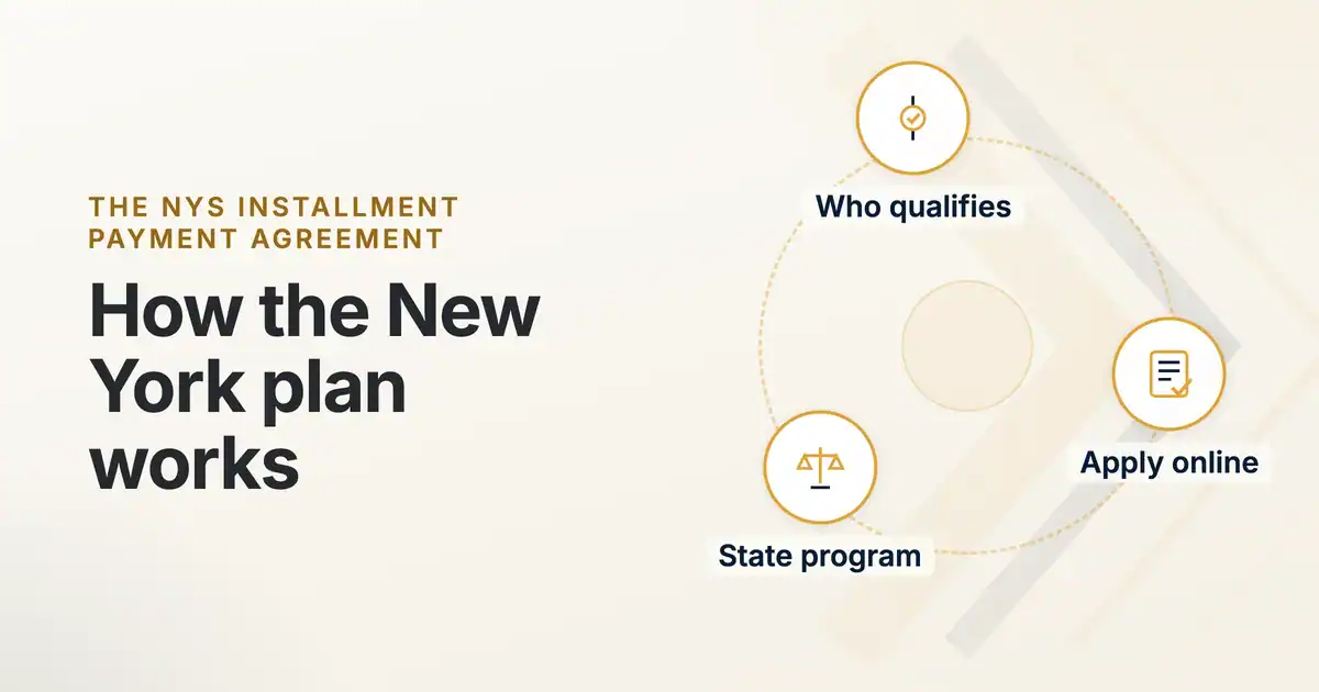 Graphic outlining the New York State installment payment agreement, who qualifies, applying online, and the state program